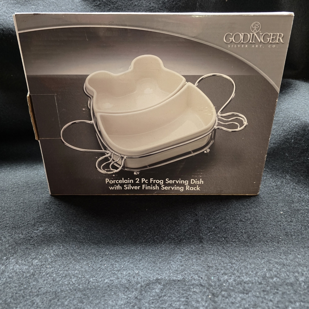 Godinger Cream Frog Dish with Silver Rack